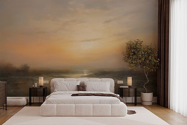 Water with a sunset in the background Wall murals Water with a sunset in the background