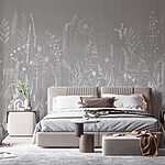 Wall murals Grey background with grass and flowers