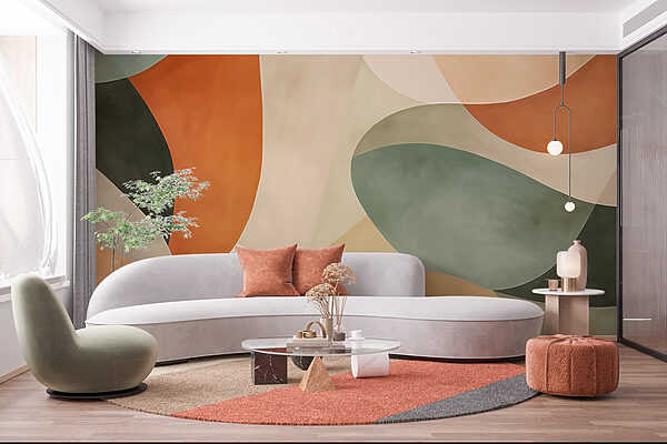 Wall mural Colorful art piece with curved shapes