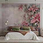 Wall murals Pink flowers and berries on a white surface