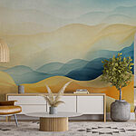 Wall murals Colorful hills with blue and yellow shades