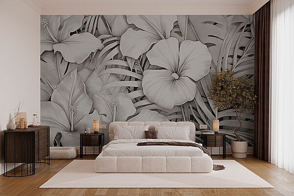 Delicate flowers in monochrome hues Wall murals Delicate flowers in monochrome hues