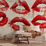 Wall murals Group of red lips with dripping blood