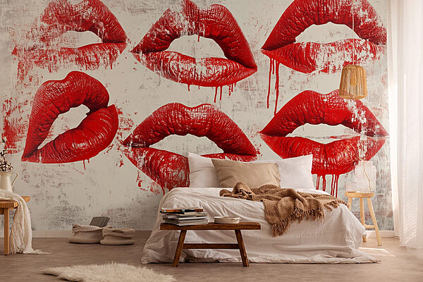 Group of red lips with dripping blood Wall murals Group of red lips with dripping blood