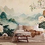 Wall murals Painting of flowers and mountains