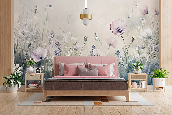 Painting of flowers in a field Wall murals Painting of flowers in a field