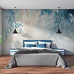 Wall murals Blue and white background with leaves