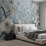 Wall murals Wallpaper with flowers and leaves