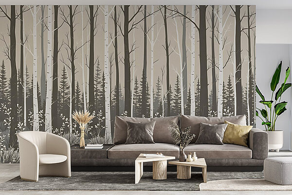Forest of trees and bushes Wall murals Forest of trees and bushes