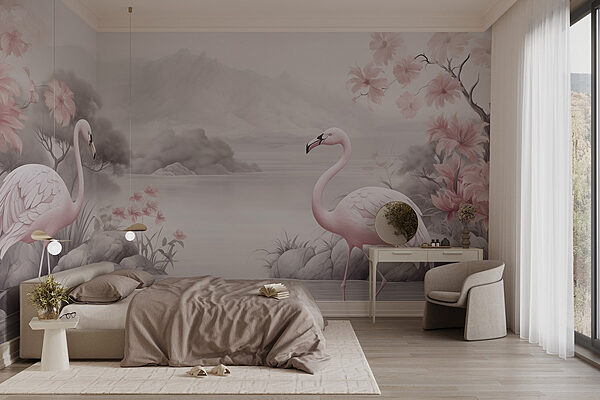Flamingos in a lake Wall murals Flamingos in a lake