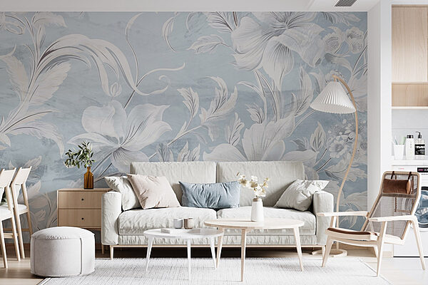 White and grey floral pattern Wall murals White and grey floral pattern