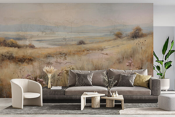 Painting of a field with flowers Wall murals Painting of a field with flowers