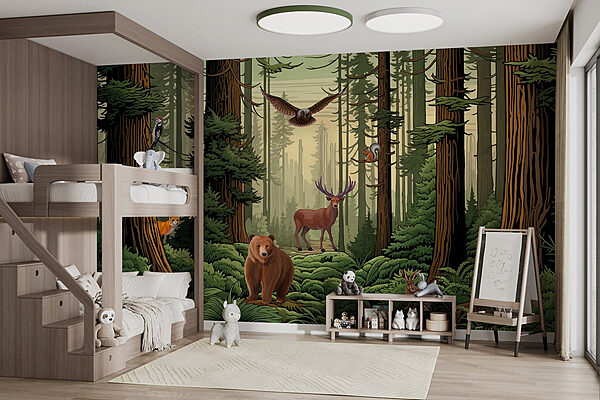 Forest with animals and birds Wall murals Forest with animals and birds