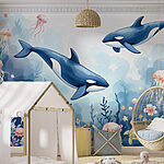Wall murals Whale and turtle swimming in the ocean