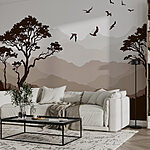 Wall murals Birds flying over a mountain range