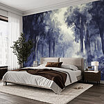 Wall murals Foggy forest with trees