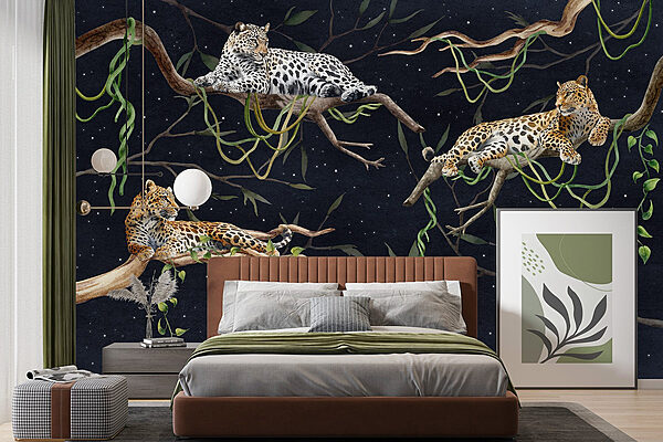 Group of leopards lying on branches Wall murals Group of leopards lying on branches