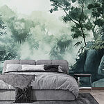 Wall murals Foggy forest with trees and rocks