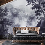 Wall murals Foggy forest with trees and rocks
