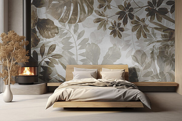 Serene botanical pattern in soft tones Wall murals Serene botanical pattern in soft tones