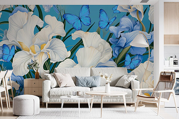 Wall murals Wall murals Floral elegance with vibrant butterflies (SKU: w08810)