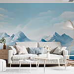 Wall murals Snowy mountain range with clouds