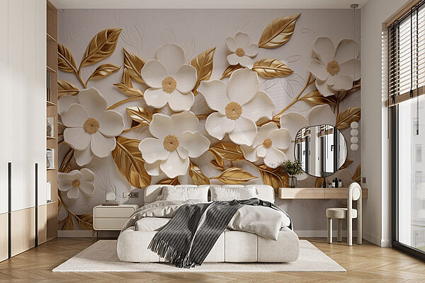 Elegant floral design on textured background Wall murals Elegant floral design on textured background