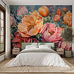 Wall murals Painting of flowers on a blue background
