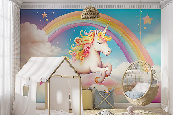 Unicorn with rainbow and clouds Wall murals Unicorn with rainbow and clouds