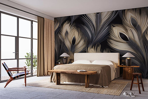Elegant feather-inspired design with contrast Wall murals Elegant feather-inspired design with contrast