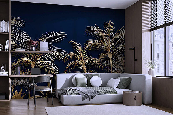 Elegant palms against deep blue backdrop Wall murals Elegant palms against deep blue backdrop