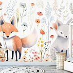 Wall murals Couple of foxes in a flower garden