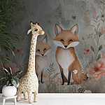 Wall murals Two foxes in a field of flowers