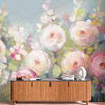 Wall murals Painting of flowers on a blue background