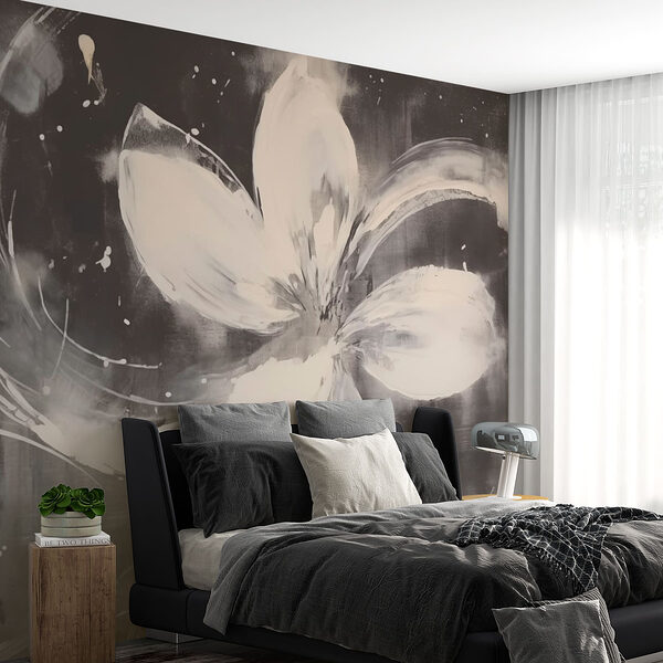 White flower on a black background Wall murals White flower on a black background