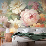 Wall murals Painting of flowers on a blue background