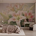 Wall murals Painting of a group of pink flowers