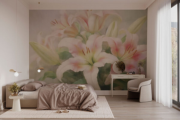 Painting of a group of pink flowers Wall murals Painting of a group of pink flowers