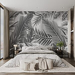 Wall murals Grey and white pattern of leaves