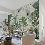 Wall murals Wallpaper with tropical plants and birds