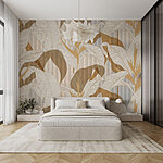 Wall murals Wallpaper with leaves and flowers