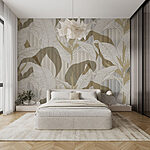 Wall murals Wallpaper with leaves and flowers