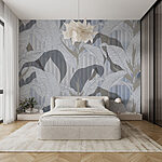 Wall murals Wallpaper with leaves and flowers