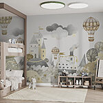 Wall murals Watercolor painting of a castle and hot air balloons