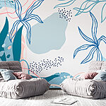 Wall murals Blue and pink floral pattern