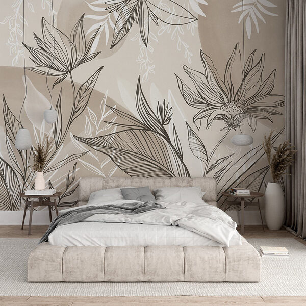 Elegant botanical sketch in soft tones Wall murals Elegant botanical sketch in soft tones