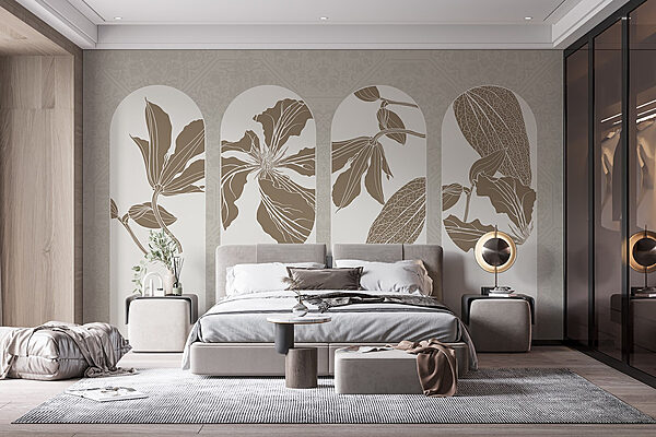 Group of white and brown floral designs Wall murals Group of white and brown floral designs