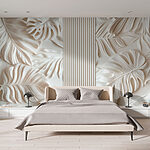 Wall murals White wall with leaves