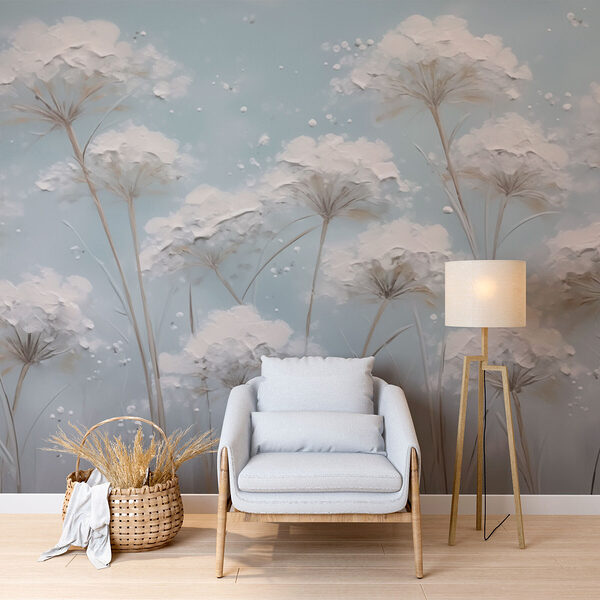 Painting of flowers on a blue background Wall murals Painting of flowers on a blue background