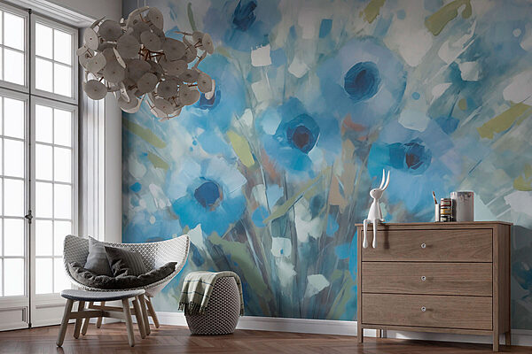 Painting of blue flowers Wall murals Painting of blue flowers